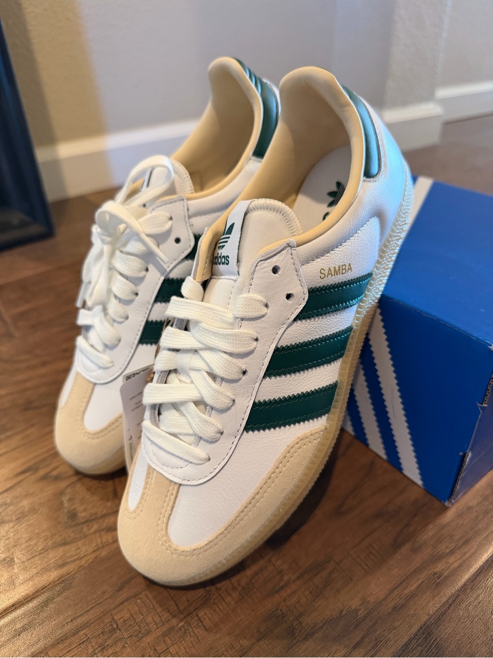 adidas Samba Low-Profile Sneakers in White, Green & Tan